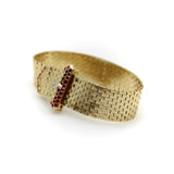 Retro 14K Gold Ruby and Diamond Buckle Bracelet with Brick Link Bracelet Kirsten's Corner 