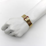 Retro 14K Gold Ruby and Diamond Buckle Bracelet with Brick Link Bracelet Kirsten's Corner 