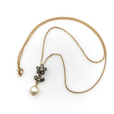 Victorian Silver and Diamond Flower Pendant with Pearl on 10K Gold Chain jewelry Kirsten's Corner 