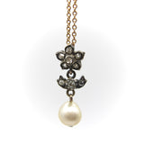 Victorian Silver and Diamond Flower Pendant with Pearl on 10K Gold Chain jewelry Kirsten's Corner 