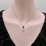 Victorian Silver and Diamond Flower Pendant with Pearl on 10K Gold Chain jewelry Kirsten's Corner 