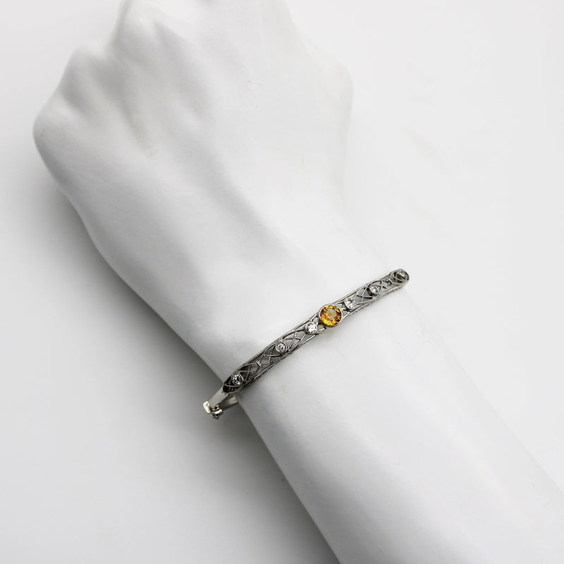Edwardian Yellow Sapphire and Diamond Filigree Bracelet in Platinum Bracelet Kirsten's Corner 