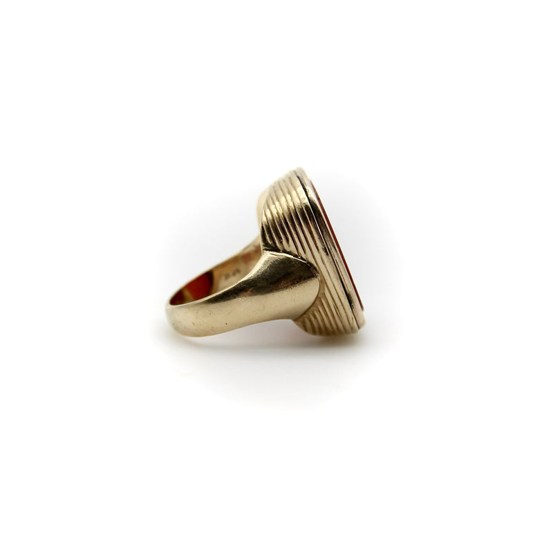 14K Gold Carnelian Intaglio Signet Ring M’Dowall Family Crest RING Kirsten's Corner 