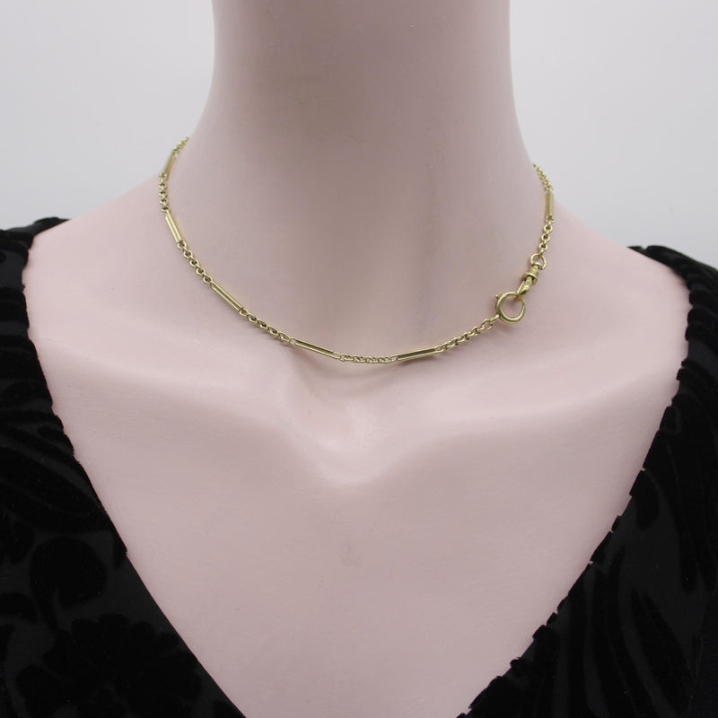 Art Deco 14K Gold Alternating Link Watch Chain jewelry Kirsten's Corner 