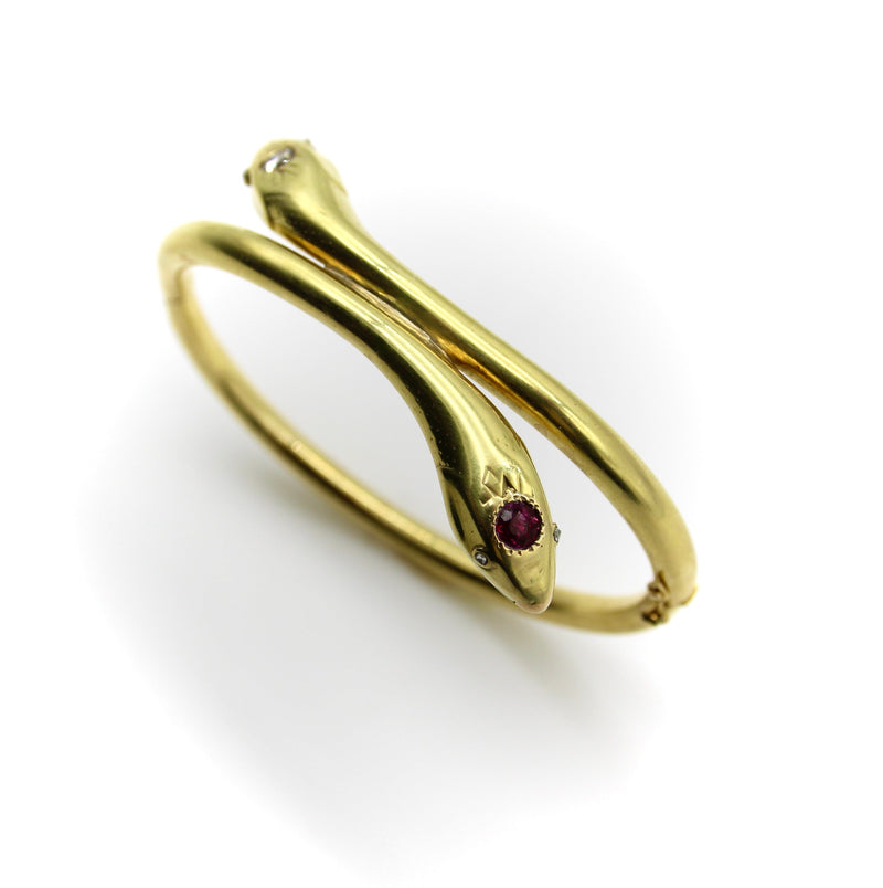 18K Gold Victorian Snake Bracelet with Rubies and Diamonds Bracelet Kirsten's Corner 