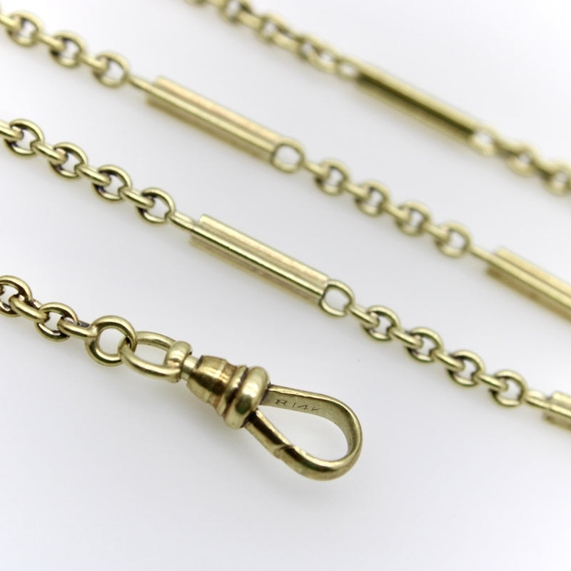 Art Deco 14K Gold Alternating Link Watch Chain jewelry Kirsten's Corner 
