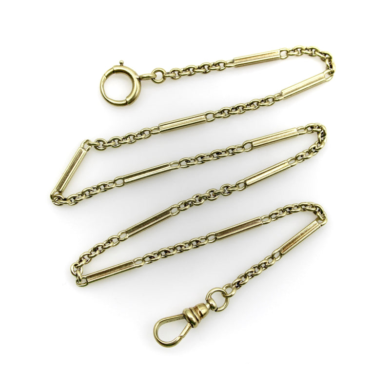 Art Deco 14K Gold Alternating Link Watch Chain jewelry Kirsten's Corner 