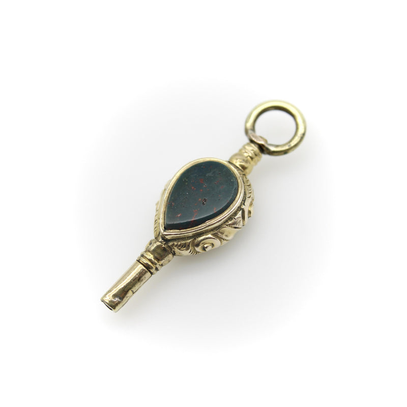 Early Victorian 12K Gold Rock Crystal and Bloodstone Tear Drop Fob jewelry Kirsten's Corner 