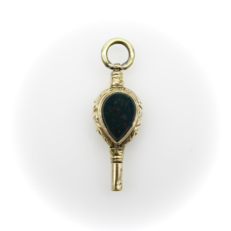 Early Victorian 12K Gold Rock Crystal and Bloodstone Tear Drop Fob jewelry Kirsten's Corner 