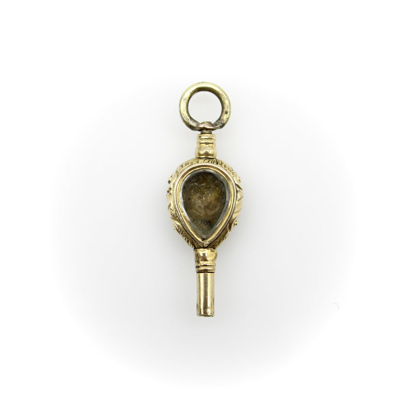 Early Victorian 12K Gold Rock Crystal and Bloodstone Tear Drop Fob jewelry Kirsten's Corner 