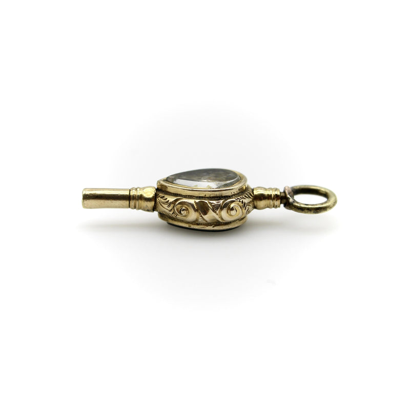 Early Victorian 12K Gold Rock Crystal and Bloodstone Tear Drop Fob jewelry Kirsten's Corner 