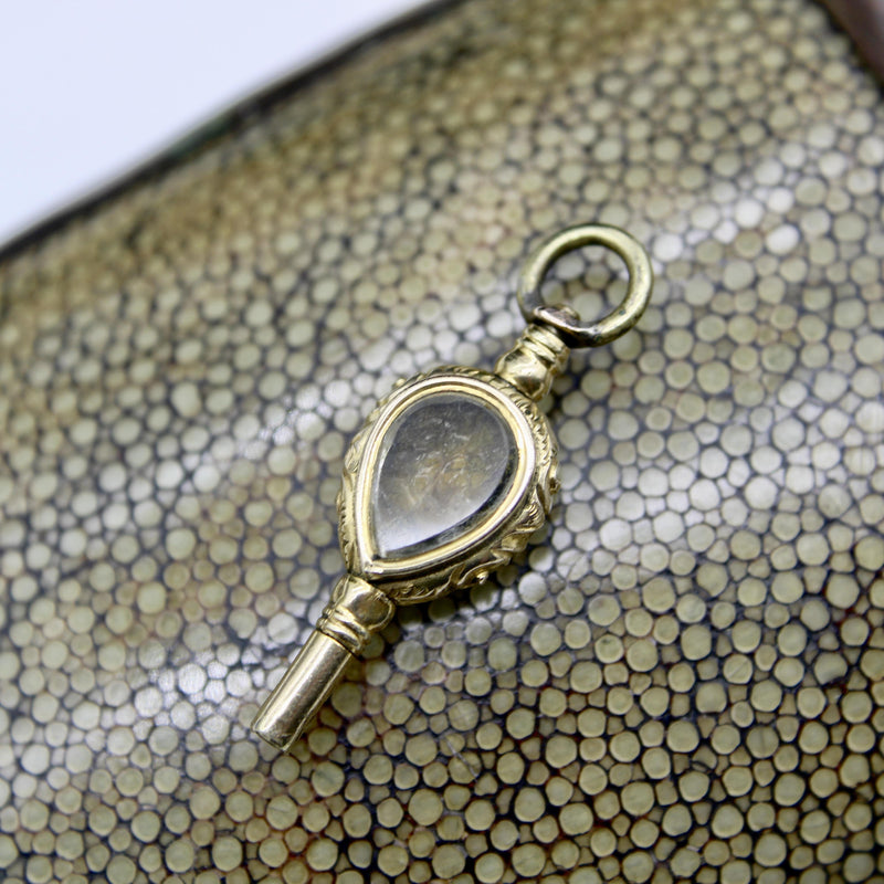 Early Victorian 12K Gold Rock Crystal and Bloodstone Tear Drop Fob jewelry Kirsten's Corner 