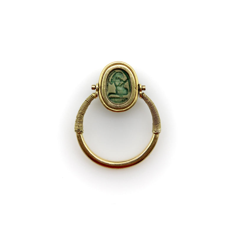 Victorian 14K Gold Egyptian Revival Scarab Swivel Ring jewelry Kirsten's Corner 