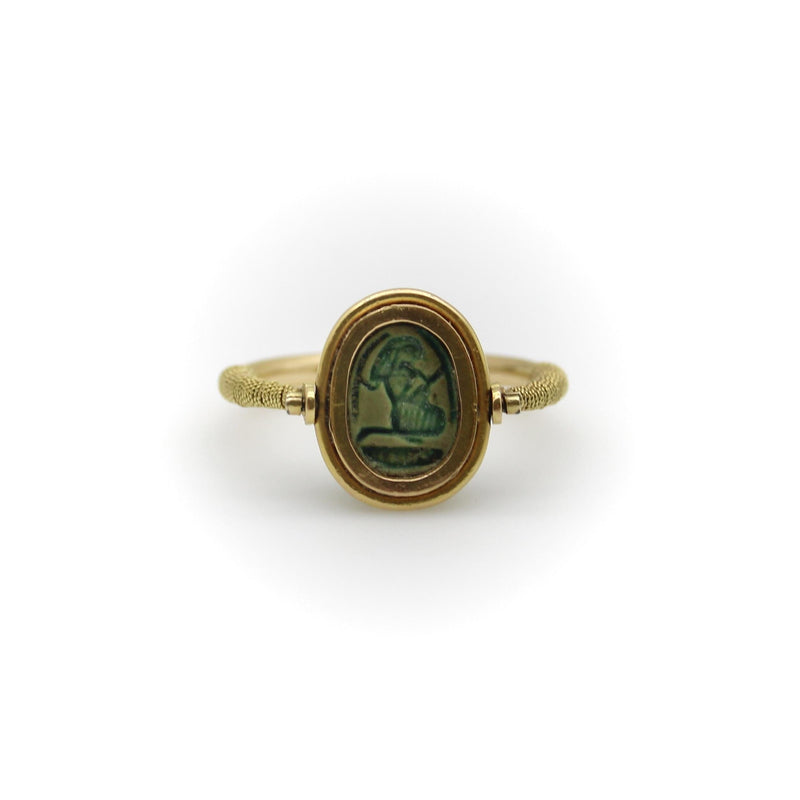 Victorian 14K Gold Egyptian Revival Scarab Swivel Ring jewelry Kirsten's Corner 