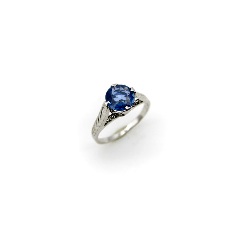 14K White Gold Art Deco Natural Sapphire Filigree Ring RING Kirsten's Corner 