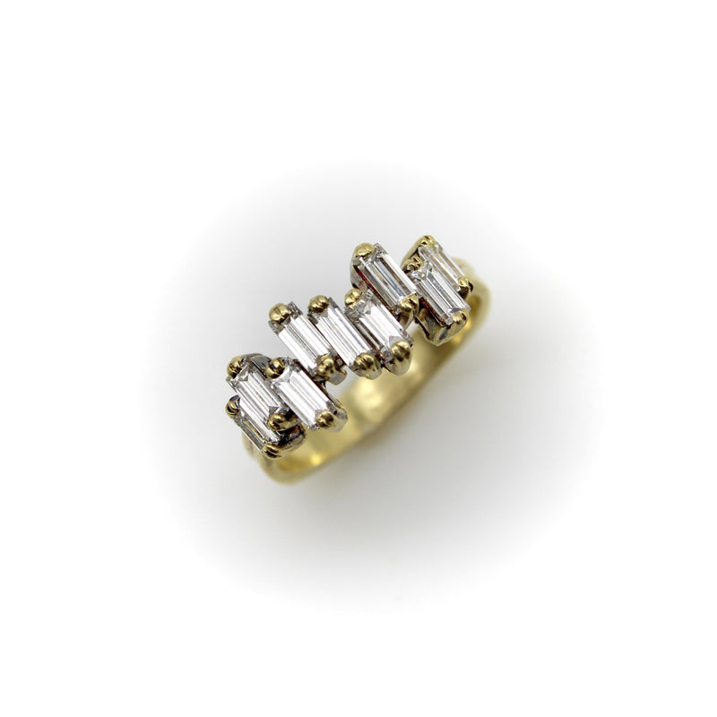 Vintage 18K Gold Staggered Baguette Diamond Ring jewelry Kirsten's Corner 