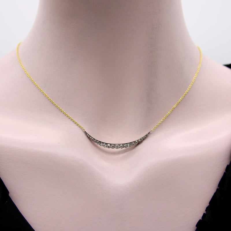 Victorian Silver Front and 14K Gold Diamond Crescent Moon Necklace Necklace Kirsten's Corner 