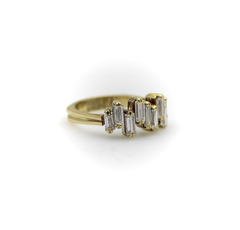 Vintage 18K Gold Staggered Baguette Diamond Ring jewelry Kirsten's Corner 