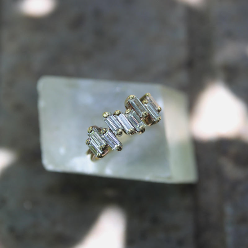 Vintage 18K Gold Staggered Baguette Diamond Ring jewelry Kirsten's Corner 