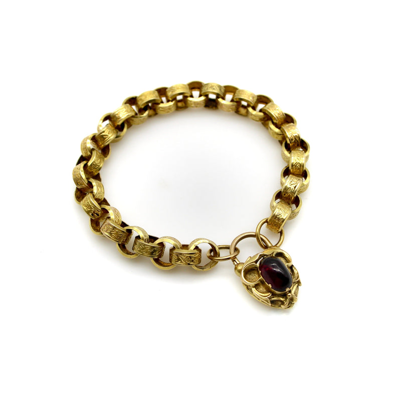 Early Victorian 14K Gold Padlock Heart Clasp Rolo Link Bracelet Bracelet Kirsten's Corner 