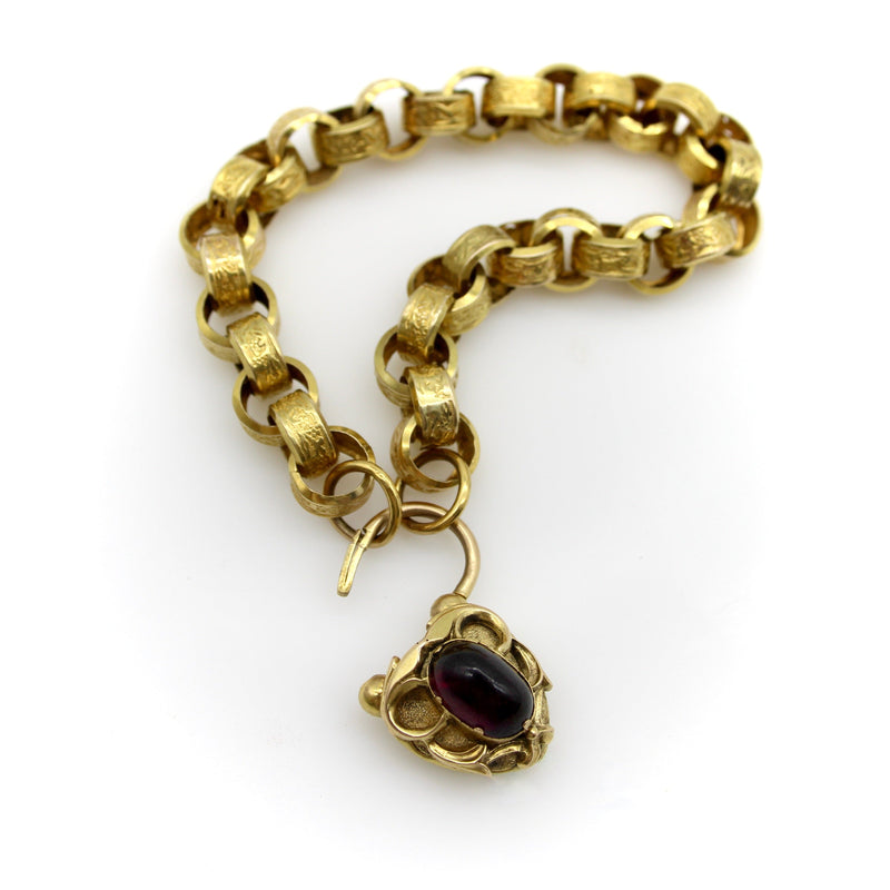 Early Victorian 14K Gold Padlock Heart Clasp Rolo Link Bracelet Bracelet Kirsten's Corner 