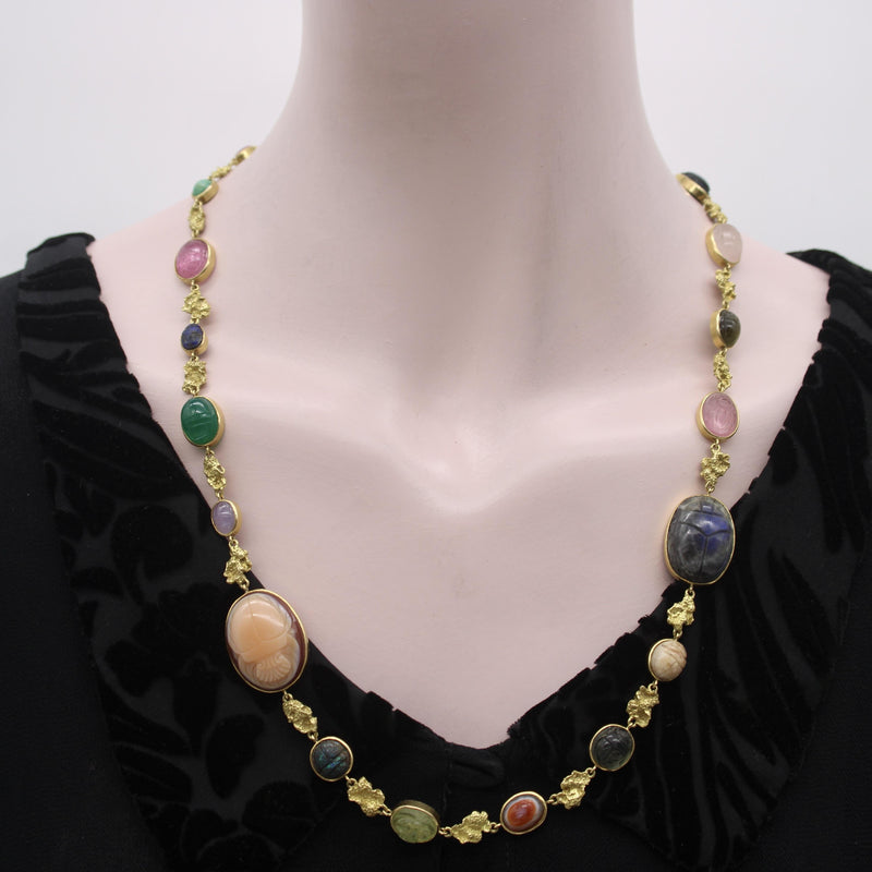Vintage 18K Gołd French Egyptian Revival Multi-Stone Necklace jewelry Kirsten's Corner 