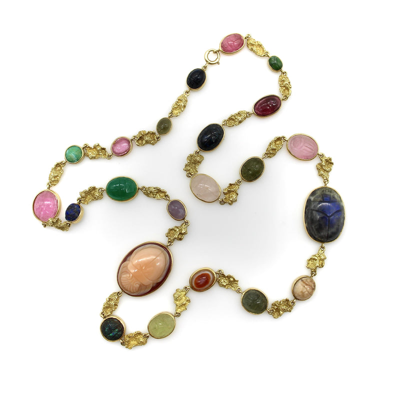 Vintage 18K Gołd French Egyptian Revival Multi-Stone Necklace jewelry Kirsten's Corner 