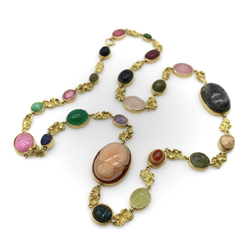 Vintage 18K Gołd French Egyptian Revival Multi-Stone Necklace jewelry Kirsten's Corner 
