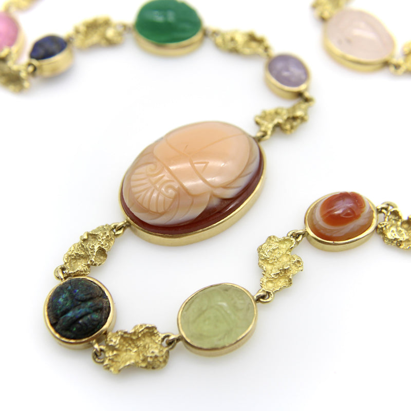 Vintage 18K Gołd French Egyptian Revival Multi-Stone Necklace Kirsten's Corner 