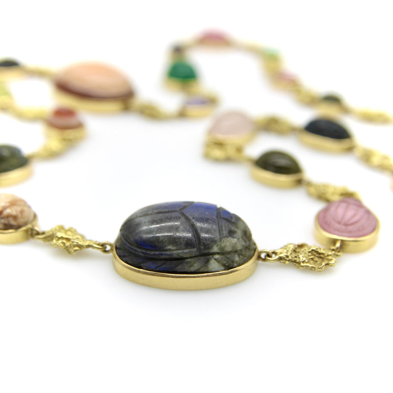 Vintage 18K Gołd French Egyptian Revival Multi-Stone Necklace Kirsten's Corner 