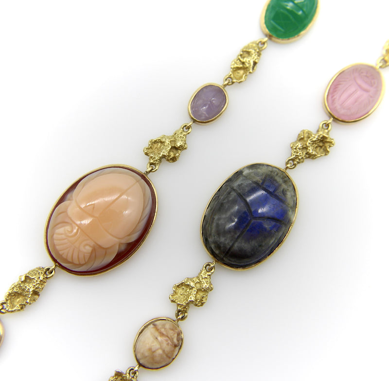 Vintage 18K Gołd French Egyptian Revival Multi-Stone Necklace jewelry Kirsten's Corner 