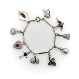Art Deco 14K Gold and Platinum Diamond and Gem Set Charm Bracelet Kirsten's Corner 