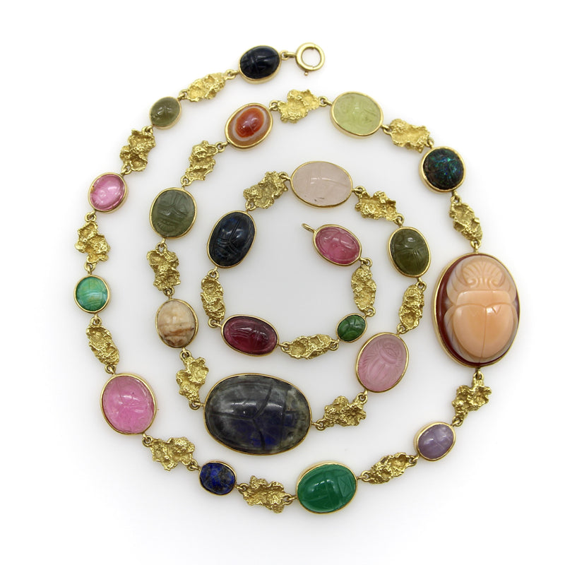 Vintage 18K Gołd French Egyptian Revival Multi-Stone Necklace jewelry Kirsten's Corner 