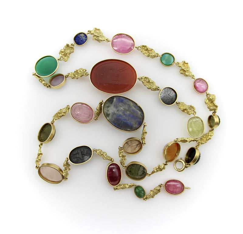 Vintage 18K Gołd French Egyptian Revival Multi-Stone Necklace jewelry Kirsten's Corner 