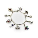 Art Deco 14K Gold and Platinum Diamond and Gem Set Charm Bracelet Kirsten's Corner 