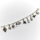 Art Deco 14K Gold and Platinum Diamond and Gem Set Charm Bracelet Kirsten's Corner 