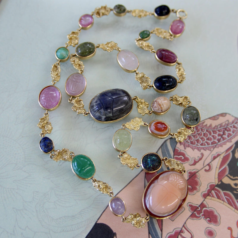 Vintage 18K Gołd French Egyptian Revival Multi-Stone Necklace Kirsten's Corner 