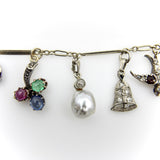 Art Deco 14K Gold and Platinum Diamond and Gem Set Charm Bracelet Kirsten's Corner 