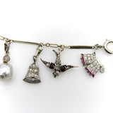 Art Deco 14K Gold and Platinum Diamond and Gem Set Charm Bracelet Kirsten's Corner 