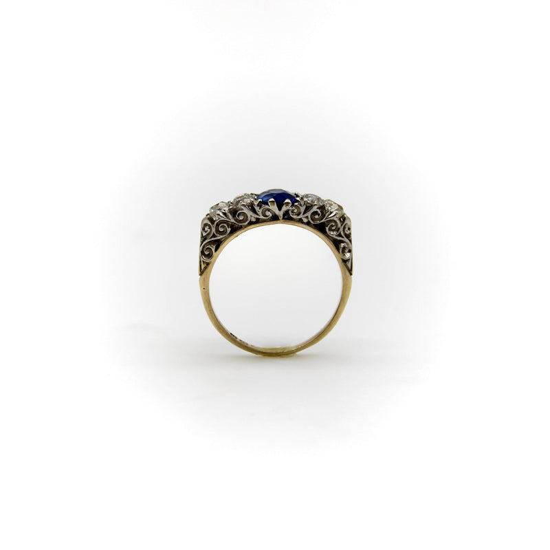 Edwardian 18K Gold and Platinum Sapphire and Diamond Ring Ring Kirsten's Corner 