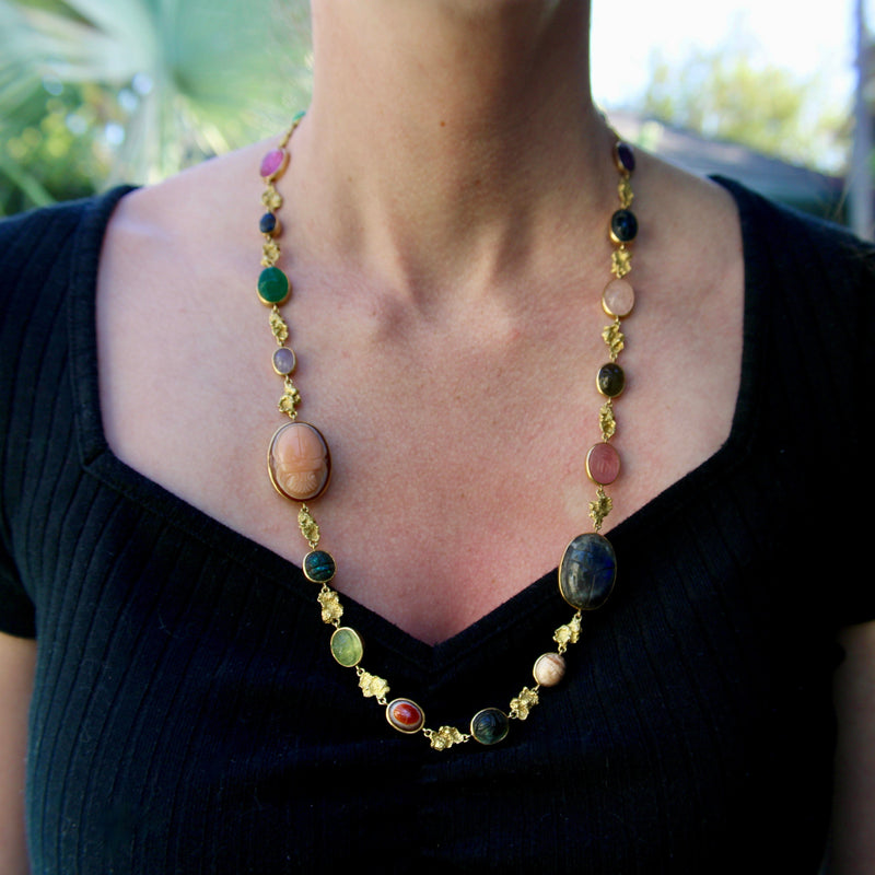 Vintage 18K Gołd French Egyptian Revival Multi-Stone Necklace jewelry Kirsten's Corner 