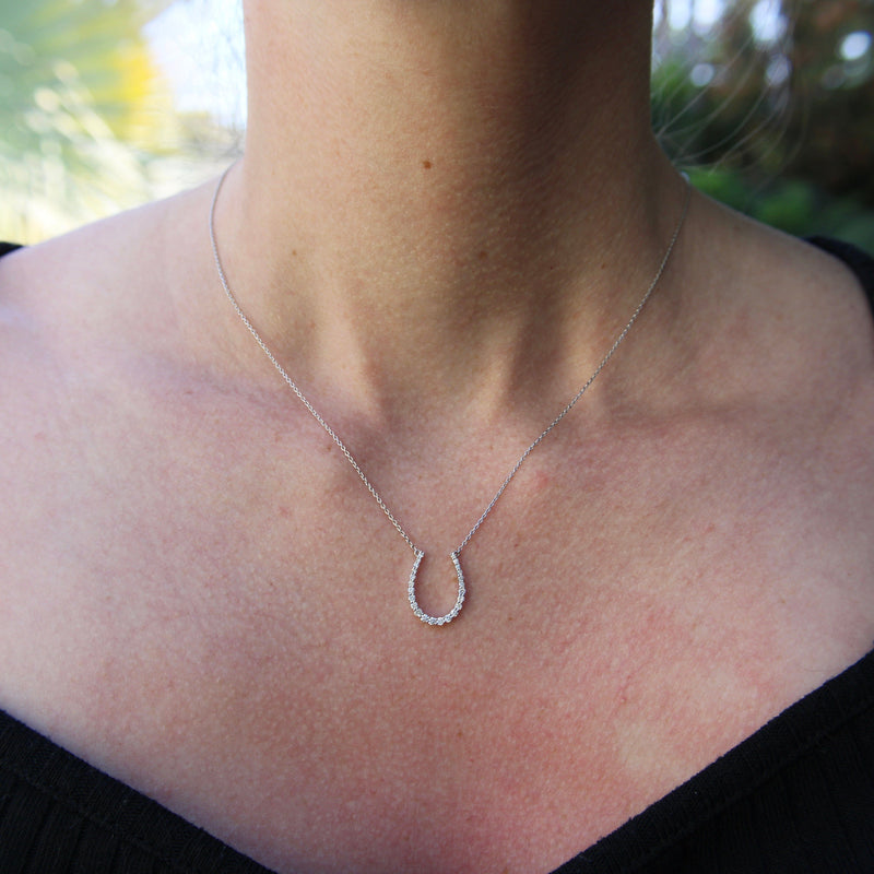 14K White Gold Diamond Encrusted Horseshoe Pendant jewelry Kirsten's Corner 
