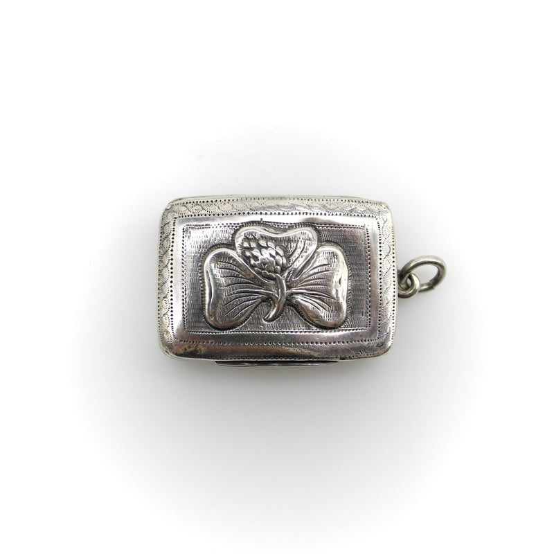 Sterling Silver Georgian Rectangular Vinaigrette with Bas Relief Clover Objects of Vertu Kirsten's Corner 