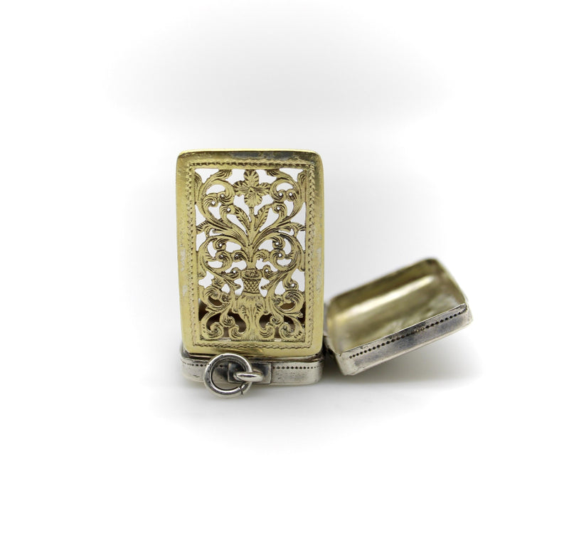Sterling Silver Georgian Rectangular Vinaigrette with Bas Relief Clover Objects of Vertu Kirsten's Corner 