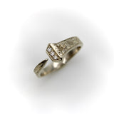 14K White Gold Hand Engraved Lucky Nail Ring with Diamonds Ring Kirsten's Corner 