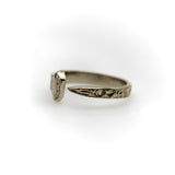 14K White Gold Hand Engraved Lucky Nail Ring with Diamonds Ring Kirsten's Corner 