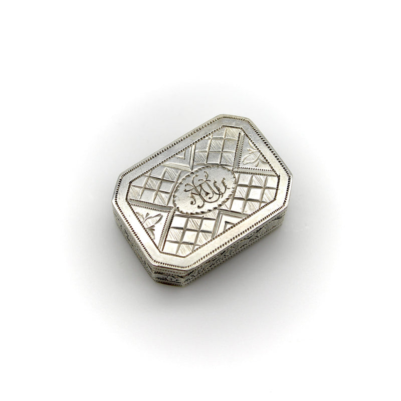 Sterling Silver Georgian Octagonal Vinaigrette with Engraved Latticework Objects of Vertu Kirsten's Corner 