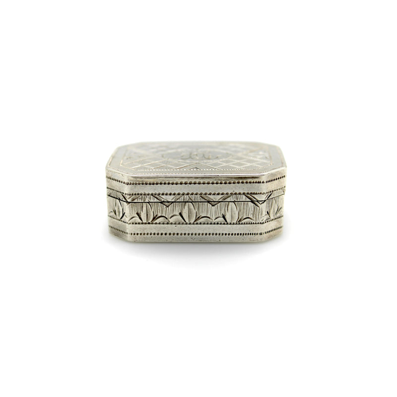 Sterling Silver Georgian Octagonal Vinaigrette with Engraved Latticework Objects of Vertu Kirsten's Corner 