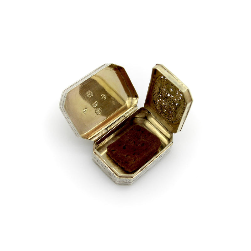Sterling Silver Georgian Octagonal Vinaigrette with Engraved Latticework Objects of Vertu Kirsten's Corner 