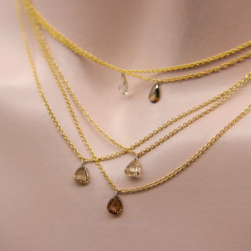 Pear Shaped Dangling Chocolate Rose Cut Diamond on 18K Gold Chain Necklace Kirsten's Corner 